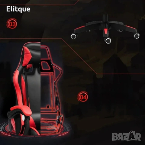 Геймърски стол с регулируема височина, лумбална възглавница и метална основа, снимка 11 - Столове - 53095483