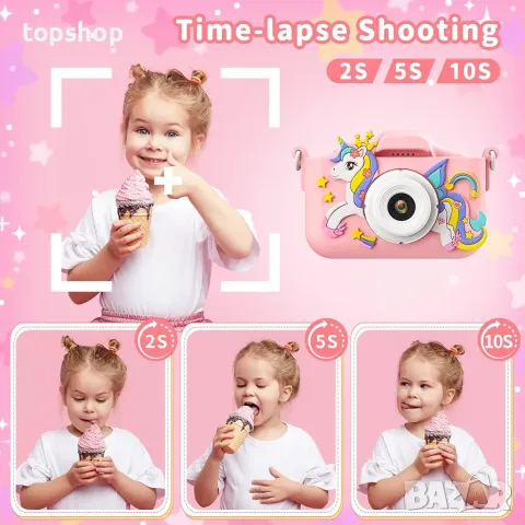 Нов Детски Дигитален Фотоапарат PHNIXGAM Pink Unicorn (1080P, 32GB Карта, Смарт Игри, MP3)  , снимка 6 - Фотоапарати - 55910632