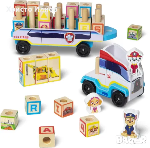 Дървен камион с кубчета с азбуката Melissa & Doug Сортер камион с аксесоари Paw Patrol, снимка 3 - Образователни игри - 48795452