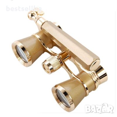 Златист театрален бинокъл с дръжка увеличение 3Х театър опера подарък, снимка 2 - Екипировка - 29263895