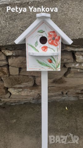 рисувани дървени къщички за птици със стойка, снимка 6 - Декорация за дома - 28855149