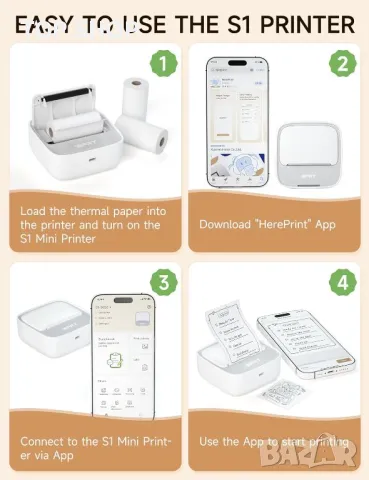 iDPRT Преносим термичен мини принтер за стикери, етикети, снимки, безмастилен, снимка 6 - Принтери, копири, скенери - 49551821