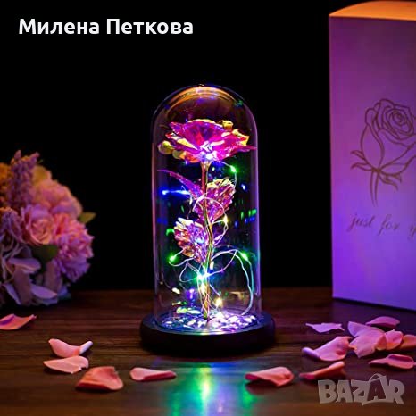 Вечна роза,цвете в стъкленица с лед осветление!Подарък за жена,момиче за 8 март!, снимка 4 - Подаръци за жени - 39846401