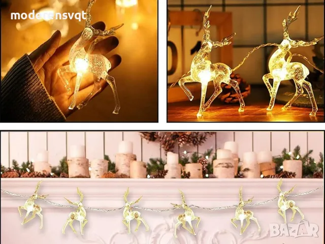 Коледни лампички еленски гирлянд 10 LED за елха, снимка 2 - Декорация за дома - 48132124