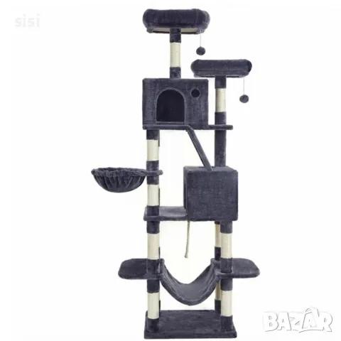 Технически характеристики на Драскалка за котки Beige 206 см – XXLкатерушка с 2 къщички, хамак и пл, снимка 2 - За котки - 55851150
