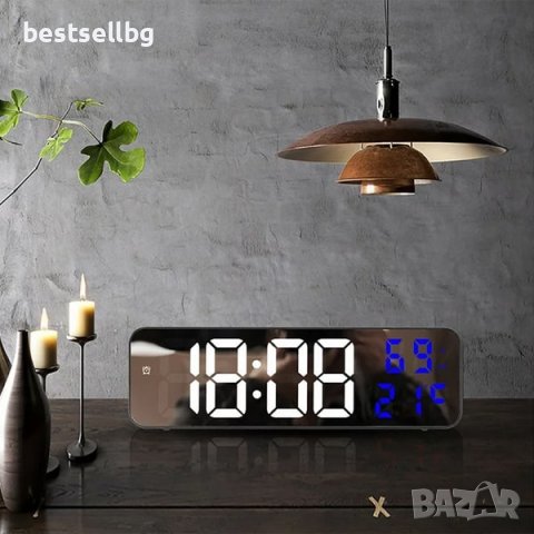 Постоянно светещ електронен настолен часовник на ток с голям дисплей, снимка 9 - Други - 42191011