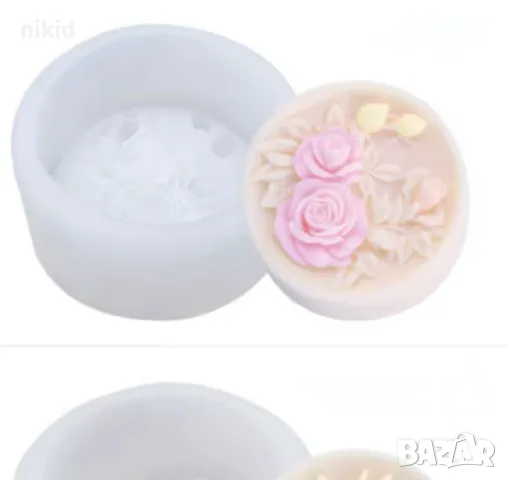 Кръг цветя рози божур силиконов молд форма фондан шоколад сапун гипс свещ, снимка 3 - Форми - 48747585