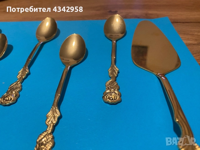 Винтидж.Позлатен ( 20 к) комплект за десерти. 1960 г. , снимка 5 - Антикварни и старинни предмети - 52899484