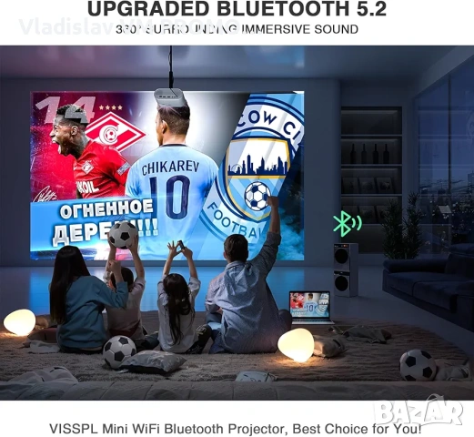 Мини проектор с WiFi и Bluetooth, VISSPL Full HD 1080P проектор, снимка 3 - Плейъри, домашно кино, прожектори - 54247457