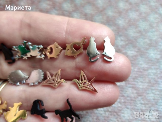 Малки стоманени обеци с животни Катеричка Таралеж Котета , снимка 3 - Обеци - 40532207
