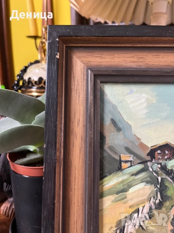 Маслена картина върху фазер  Изобразяваща живописен планински пейзаж с  къщи, снимка 3 - Картини - 52150317