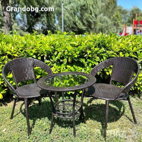 Градински Ратанов Комплект Relax 2 стола с маса + поставка