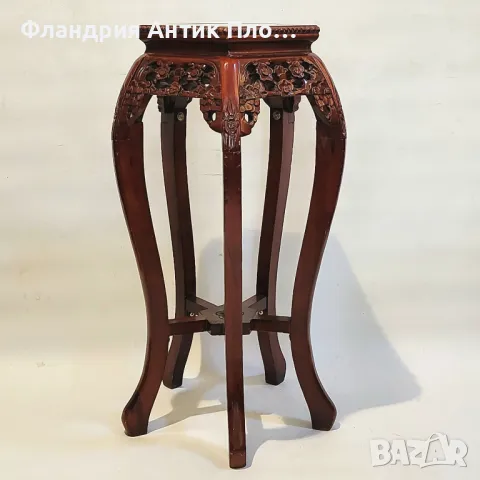 Поставка за цветя с мраморен плот и дърворезба/тъмна, снимка 7 - Маси - 49621404