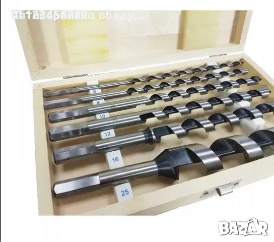 Комплект свредла/бургии/за дърво 6 части 230 ММ в дървена кутия- MAR-POL, снимка 1