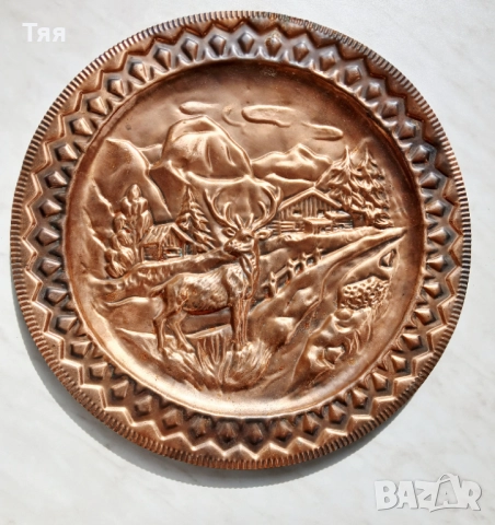 Медни пана за окачване с елени , снимка 2 - Антикварни и старинни предмети - 51855442