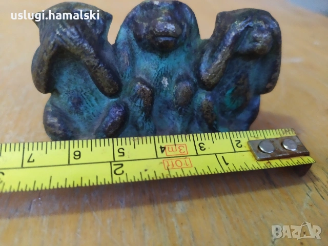 Винтидж бронзова статуетка Трите маймуни, снимка 8 - Антикварни и старинни предмети - 53937359