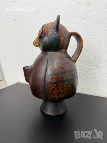 Мексиканска теракота с изображение на сова. №7421, снимка 3 - Антикварни и старинни предмети - 51920079