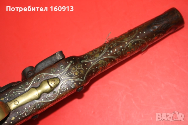 Кремъчен пистолет с орнаменти и сребро по цевта. Работещ., снимка 10 - Антикварни и старинни предмети - 52828988