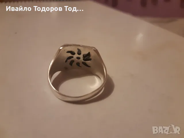 Стар кован сребърен мъжки пръстен с оникс , снимка 3 - Пръстени - 47857432