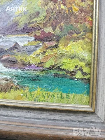 Маслена картина - Есенен пейзаж с река, подпис M.V. VALLE, ∼40х30 см с рамка, снимка 2 - Картини - 55770587