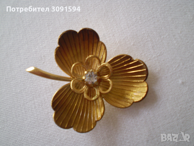 Брошка листо цвете със кристал  1930г, снимка 1