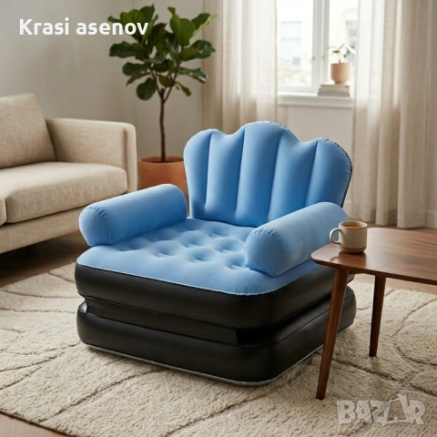 Надуваем разтегателен син фотьойл SuperSofa 5-в-1: Легло, шезлонг и диван в едно TV720, снимка 2 - Други стоки за дома - 54325237