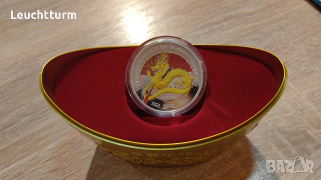 1 оз. Сребърна монета 2 долара 2012 г . Ниуе - Година на Дракона, снимка 2 - Нумизматика и бонистика - 40762495