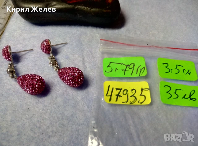 ЕФЕКТНИ ФЕШЪН АРТ СТИЛ СРЕБЪРНИ ОБЕЦИ СРЕБРО 925 с БЯЛА ПОЗЛАТА РОЗОВ ЕМАЙЛ и ИСКРЯЩИ КРИСТАЛИ 47935, снимка 5 - Обеци - 50542174