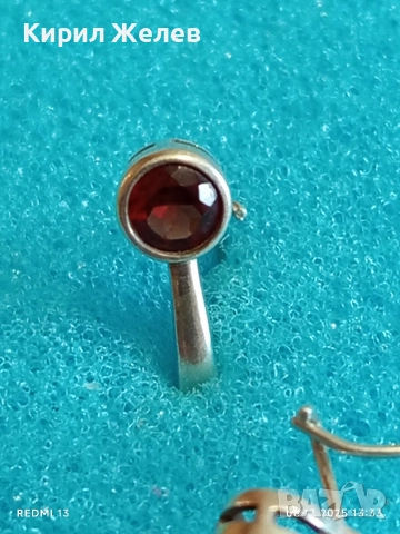 Елегантни сребърни обеци с ювелирно фасетиран ГРАНАТ майсторска ръчна изработка 42512, снимка 8 - Обеци - 52689404