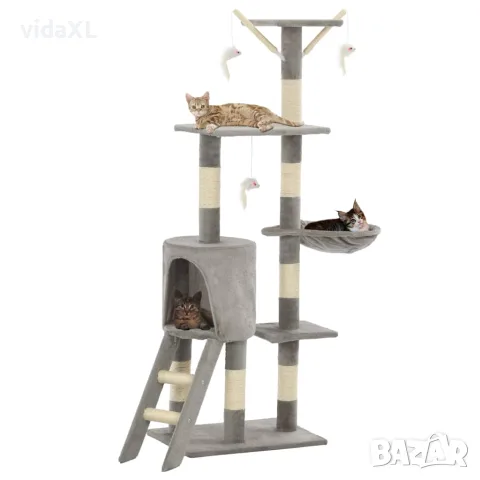 vidaXL Котешко дърво със сизалени стълбове, 138 см, сиво, снимка 2 - За котки - 56146225