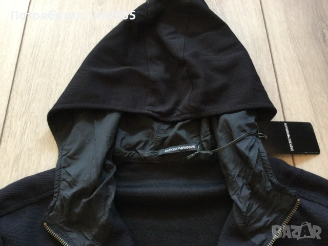 НОВ оригинален черен суичър яке EMPORIO ARMANI размер 54 / XL от Италия, снимка 7 - Суичъри - 52850611