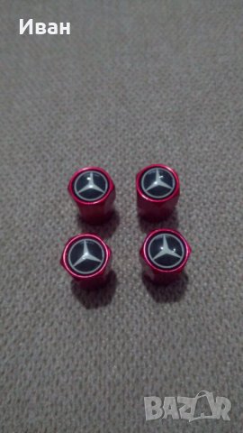 Шестограмни метални червени капачки за вентили винтили с емблеми на кола автомобил мотор джип, снимка 3 - Аксесоари и консумативи - 29435168