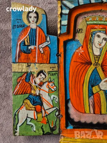 Възрожденска Домашна Икона Триптих Перфектна оригинал 19 век , снимка 3 - Икони - 47725243