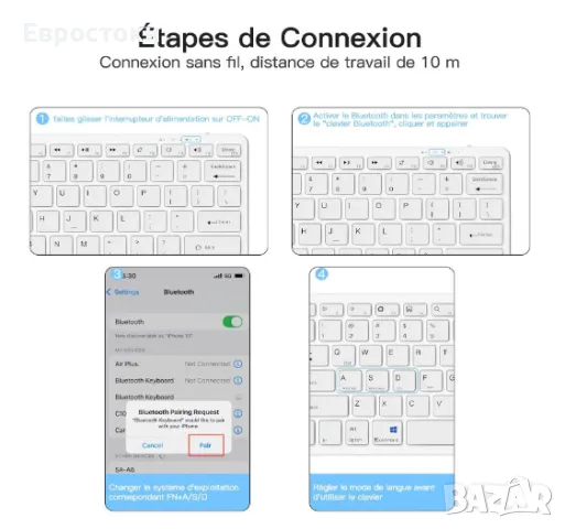 Безжична клавиатура СС, акумулаторна Bluetooth клавиатура за iOS/ Windows/ Android, ултра тънък диза, снимка 5 - Клавиатури и мишки - 49969386