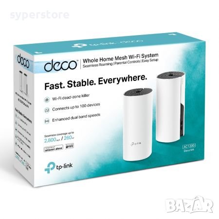 Удължител на интернет обхват TP-Link Deco M4 AC1200 2-pack Mesh Wi-Fi система за дома и офиса, снимка 4 - Рутери - 38402741
