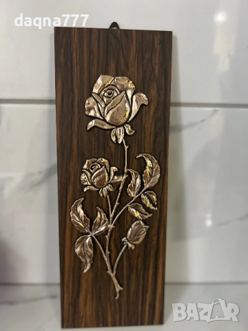 Винтидж стенна картина  дървесен панел с роза, Германия, снимка 13 - Картини - 52254290