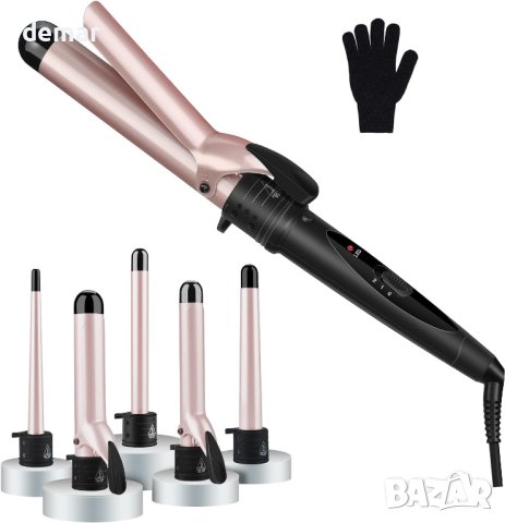 GINTOGE 5 в 1 Маша за коса за къдрене със сменяеми керамични цилиндъри от от 0,6 до 3 см, снимка 1