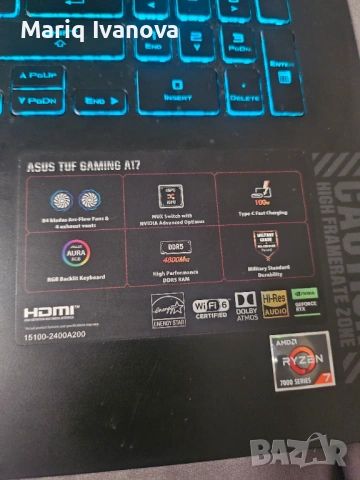 Asus TUF GAMING A17 , снимка 3 - Лаптопи за игри - 54245126