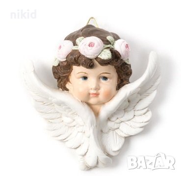 3D супер голям ангел глава лице момиче с венец и крила силиконов молд форма калъп гипс декор сапун