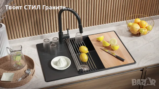 Графит кухненска мивка от гранит Копенхаген 780x500 Top 60, снимка 3 - Мивки - 48981278