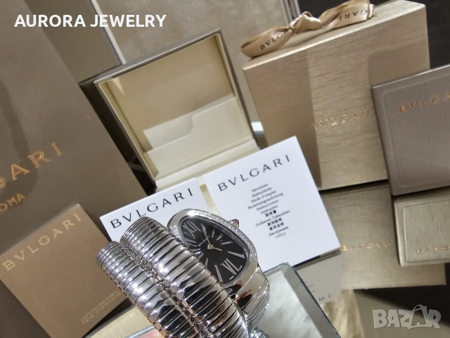 BVLGARI Serpenti Tubogas Snake Silver Black Diamonds Дамски Часовник, снимка 8 - Дамски - 53058164