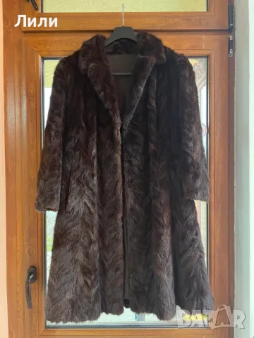 Стилно Палто от визон/норка, тъмнокафяв, супер запазено, средна дължина, снимка 2 - Палта, манта - 43283660