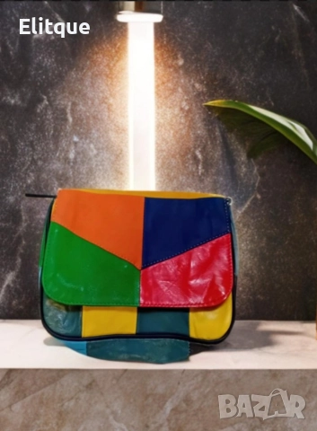 Многоцветна дамска кожена чанта за през рамо, снимка 2 - Чанти - 52864271