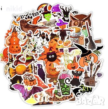 50 бр Хелоуин Halloween самозалепващи лепенки стикери за украса декор картонена торта, снимка 2 - Други - 38453896