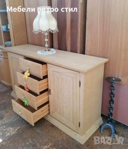 Скрин изработен изцяло от естествено дърво. С 4 чекмеджета и 2 врати. , снимка 5 - Шкафове - 50977665