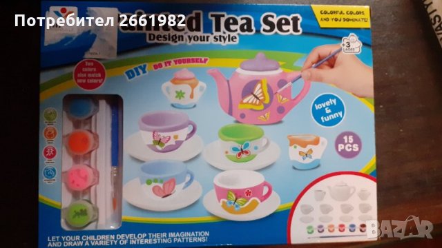 Нов комплект за оцветяване - детски порцеланов чаен сервиз, снимка 1 - Други игри - 34484372