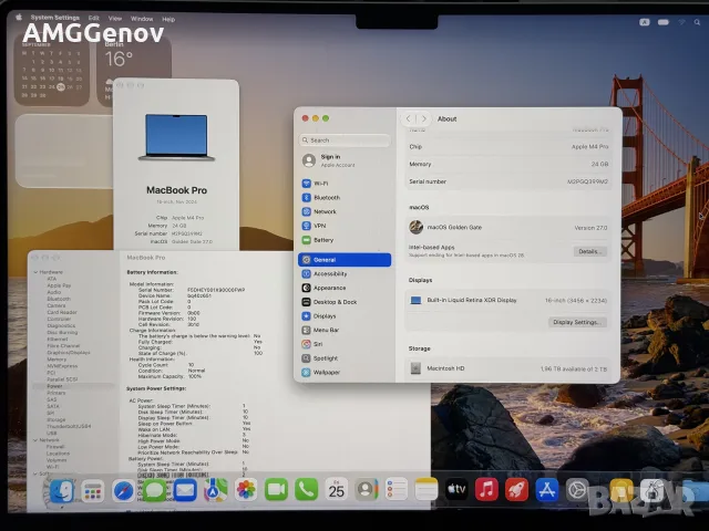 НОВ 16.2’ Macbook Pro 16’ M4 Pro 2024  2TB SSD  24GB Ram  Battery 100%, снимка 10 - Лаптопи за работа - 56230544