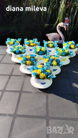 Сладурски Чашки с нежни цветлета в синьо и жълто!!, снимка 9 - Декорация за дома - 53185235