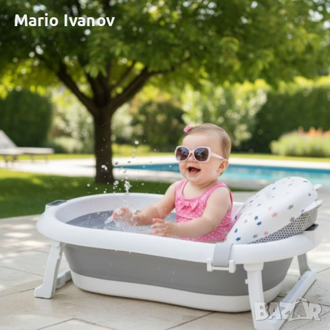 Сгъваема бебешка вана с термометър и възглавница, снимка 2 - Комплекти за бебе - 53019262