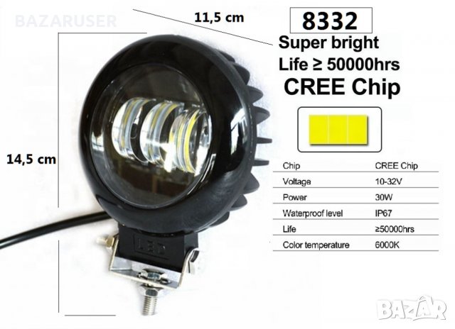 Халоген LED метален(алуминиев) Ф12 см - 30W (10-32V) кръгъл (1бр.) -8332/250569